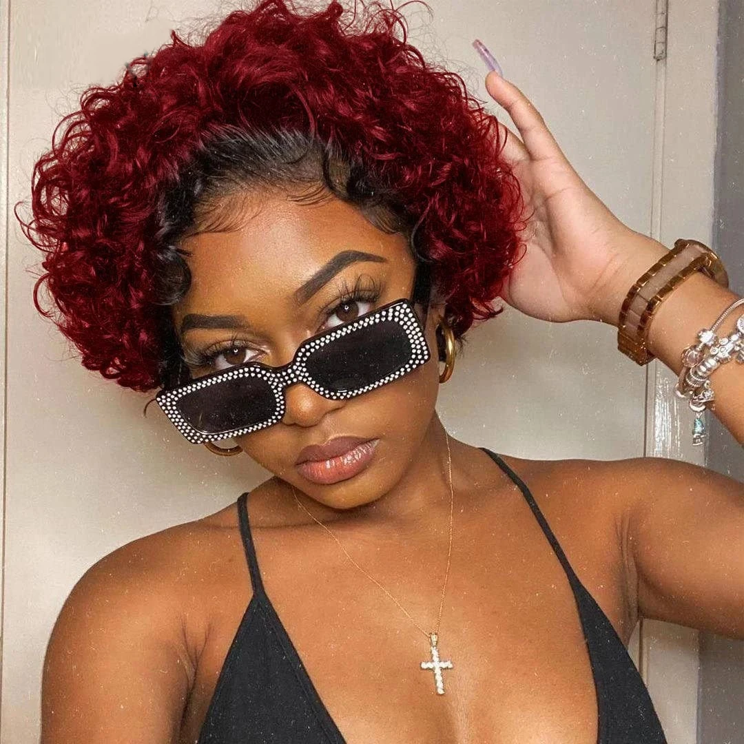 Pixie Cut Wig Short Bob Curly Human Hair Wigs perruque bresillienne Cheap 13X1 Transparent Lace Wig Water Deep Wave Human Hair