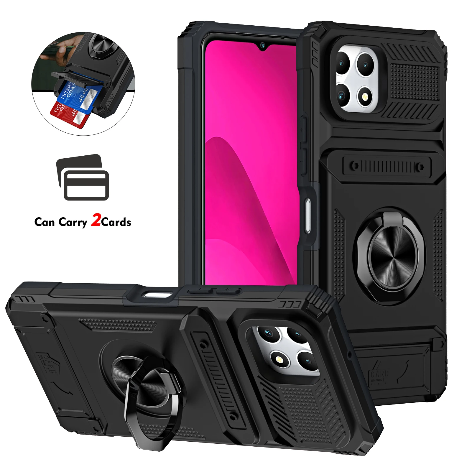 Durable Kickstand Shockproof Wallet Phone Case with Card Holder