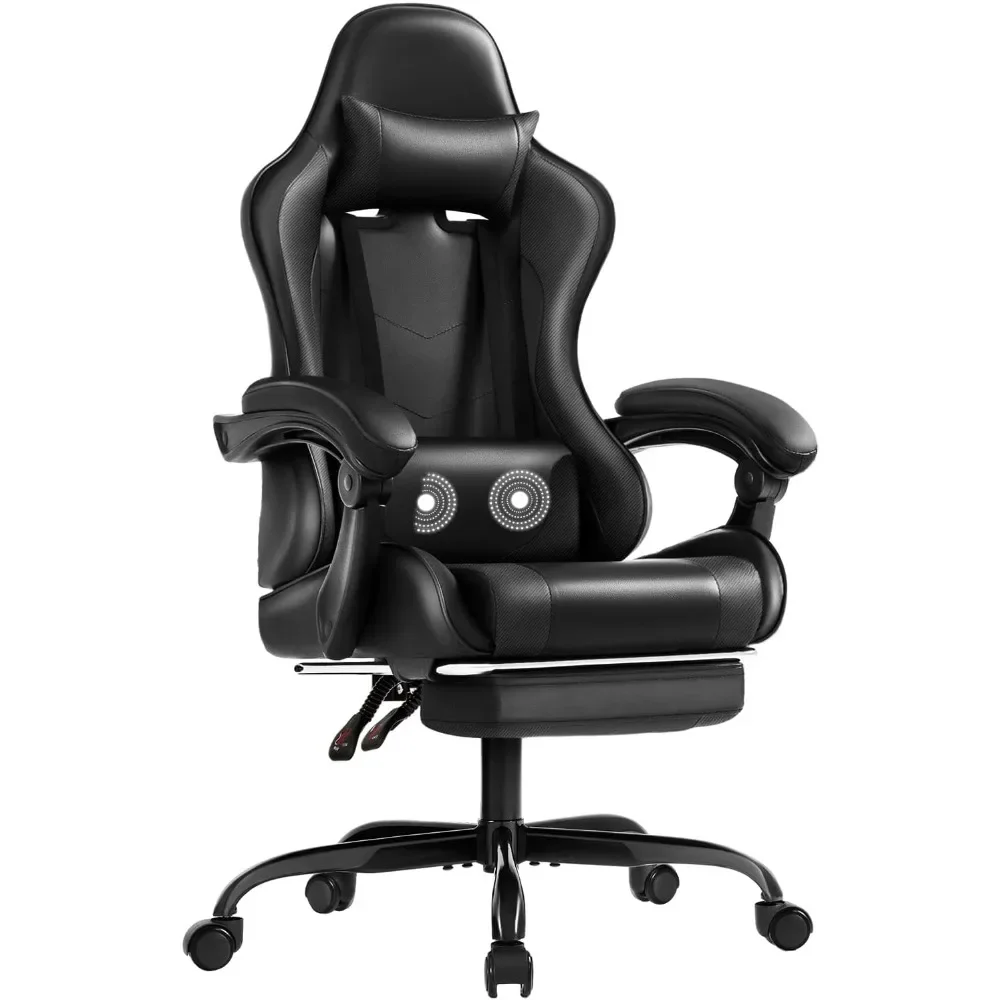 

Gaming Chair with Footrest and Massage Lumbar Support, Video Racing Seat Height Adjustable with 360°Swivel and Headrest