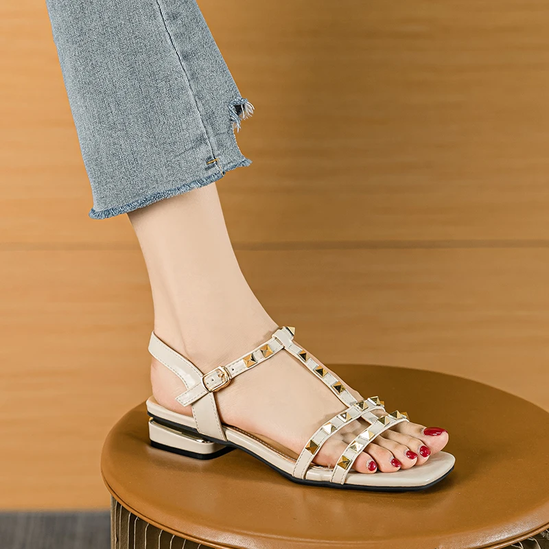 Rivet Low Heel Women Sandals | Brand Design Women Sandal | Low Heel Sandals  Shoes - 2023 - Aliexpress