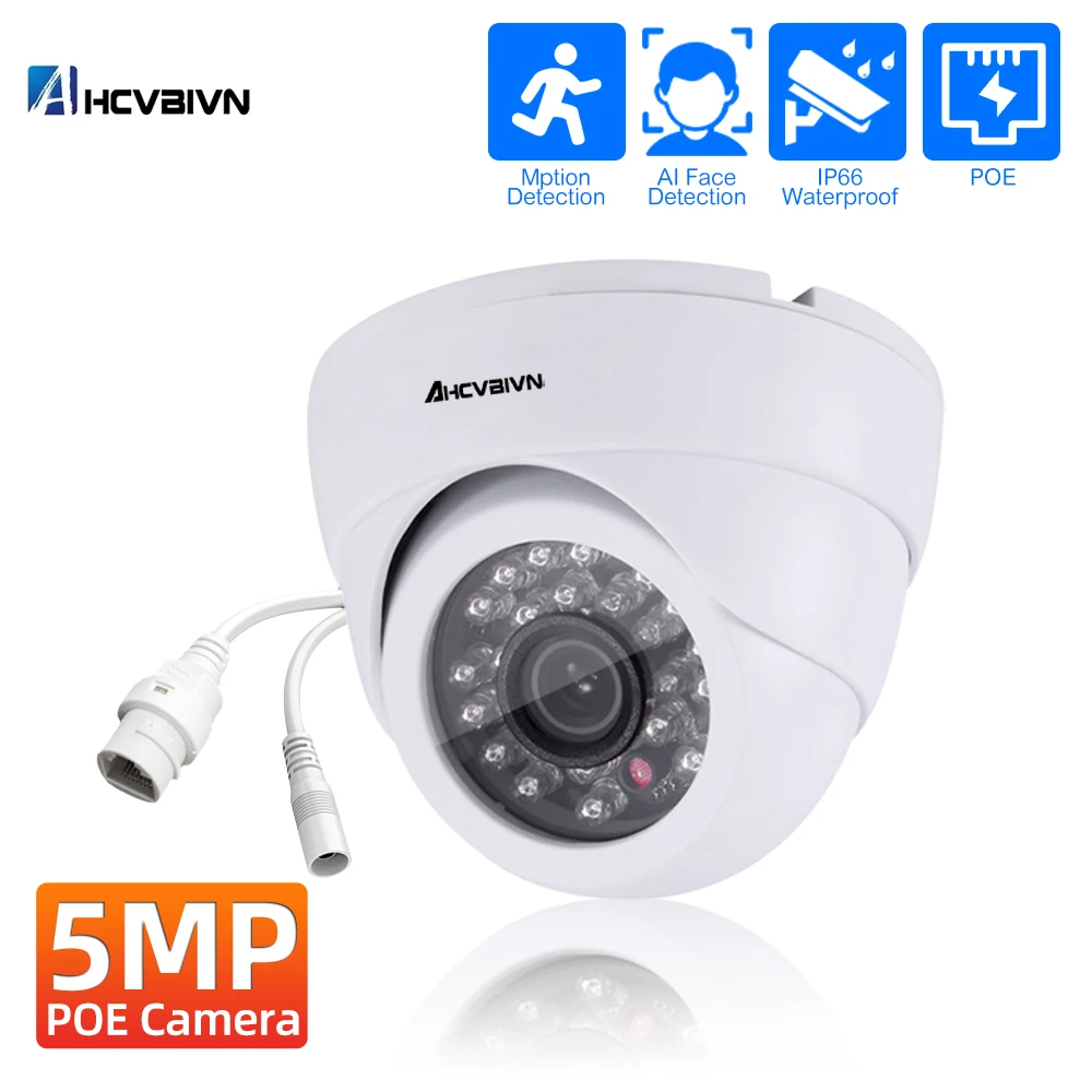 

H.265 POE IP 5.0MP Camera IR-CUT Day Night Outdoor Dome Room Street POE 48V Human Motion Face Detection Email Alarm Cameras