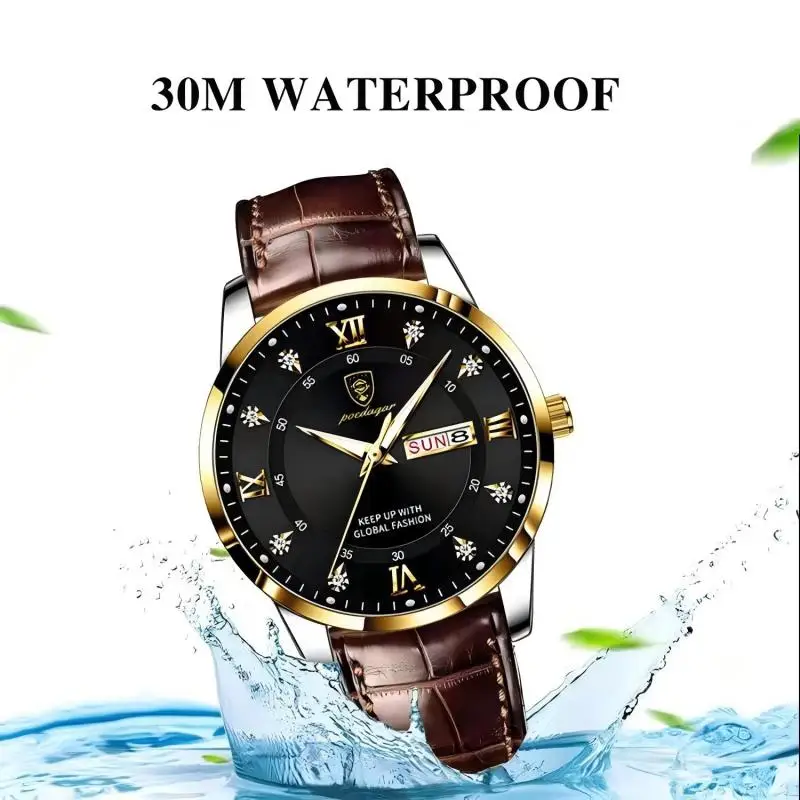 POEDAGAR Luxury Brand Men Watches Waterproof Luminous Leather Quartz Man Wristwatch Casual Sports Military Watch For Men relogio BEST SELLERS