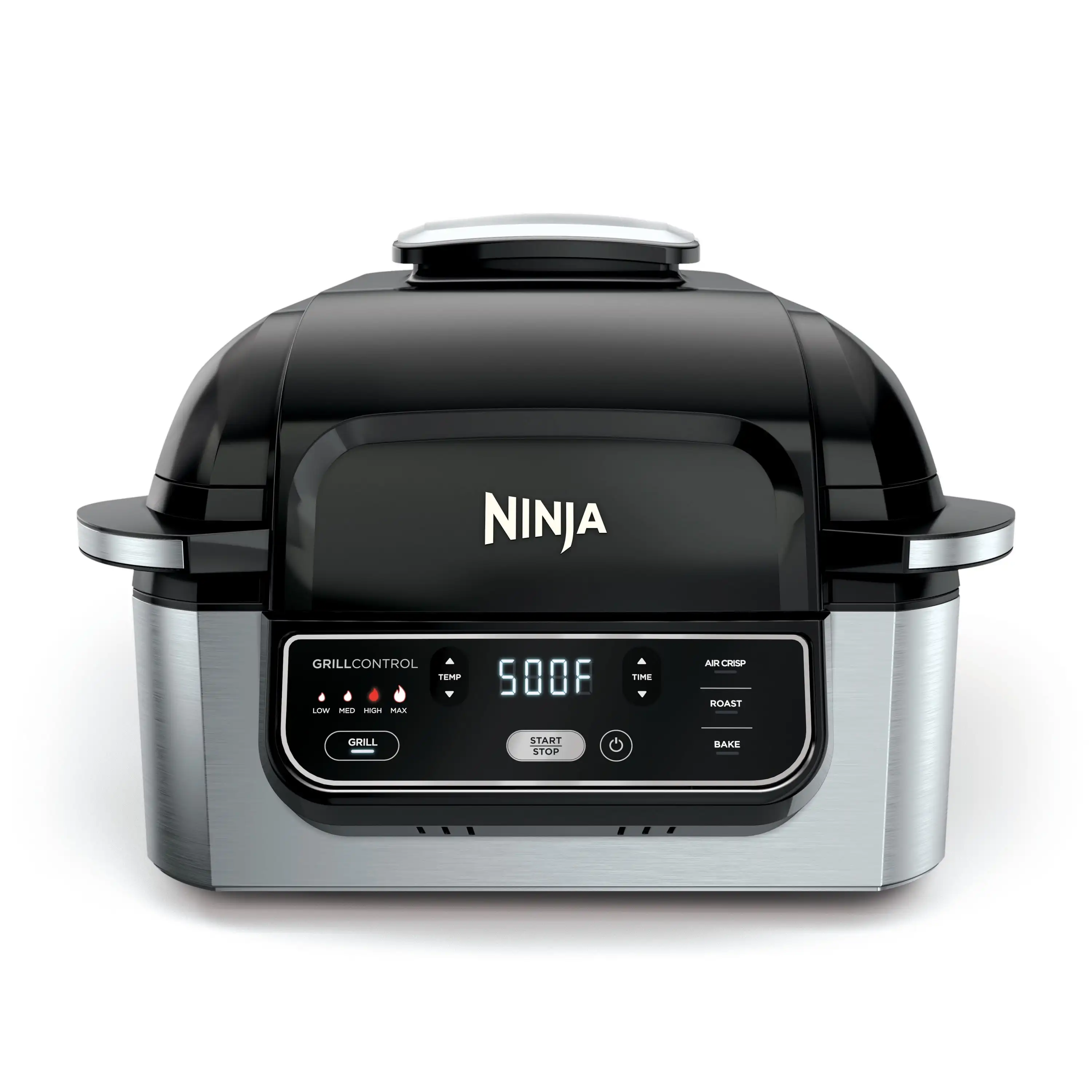 

Ninja Foodi 4-in-1 Indoor Grill with 4-qt Air Fryer, Roast, Bake, and Cyclonic Grilling Technology, Black/Stainless AG300