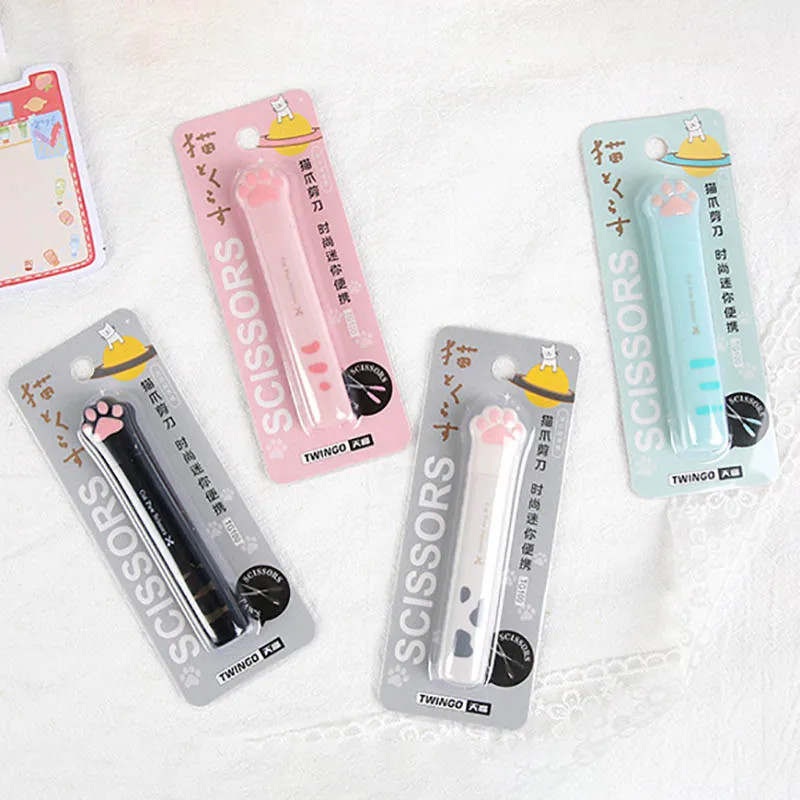 1Pcs Cute Multifunctional Hand Scissors Folding Design Mini Portable Kawaii Cat Paw Art Scissors School Stationery Novelty