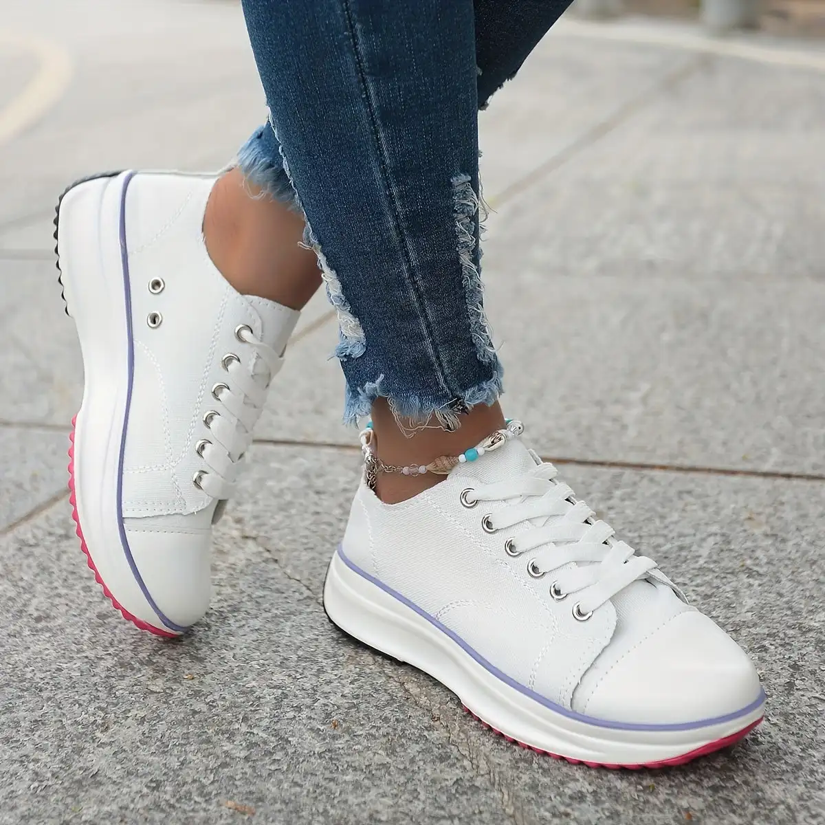

Women's Platform Canvas Sneakers, Casual Lace Up Low Top Walking Shoes, Versatile Outdoor Shoes