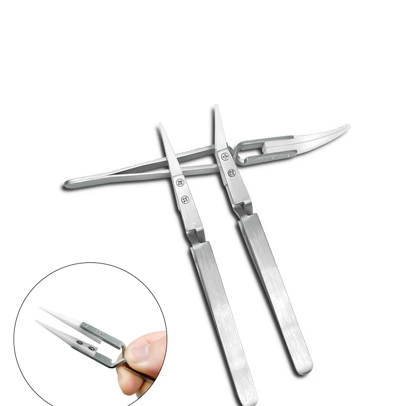 

Ceramic Tweezers Cross and Reverse Interchangeable Head Clamping Electronic Components Stainless Steel Anti-magnetic Clamp