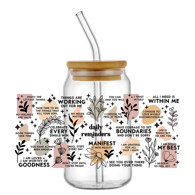 Retro Small Colorful Flowers Pattern UV DTF Transfer Sticker Waterproof Transfers Decals For 16oz Glass Cup Wrap Stickers