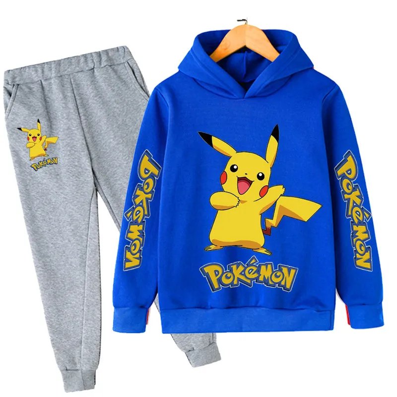 children's hoodie 2022 New Children's Clothing Pikachu Hoodie Pokemon Cotton Children's Sweater Suit Two-piece Suit For Men And Women 4-14 T kid hoodie for sale