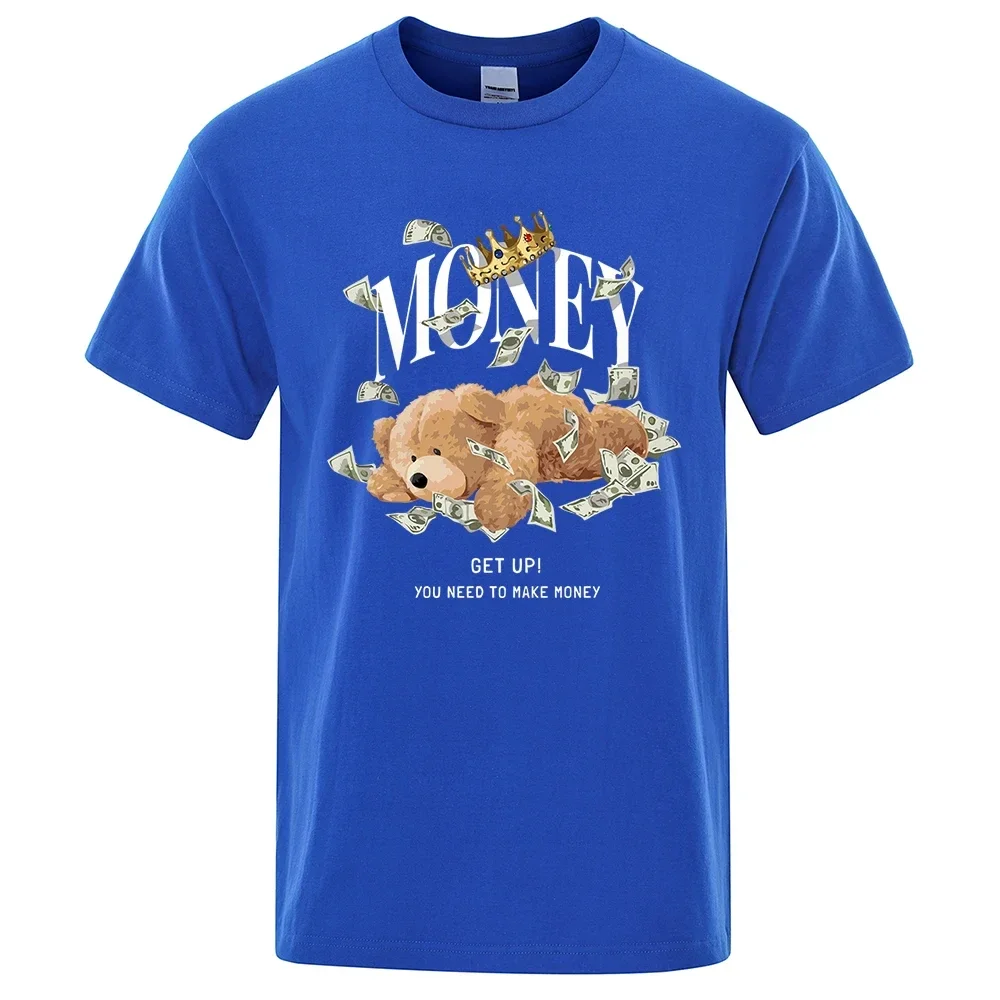 

Встаньте! Футболка Мужская/Женская хлопковая свободного кроя, модная рубашка оверсайз с мишкой Тедди, дышащая, нужно заработать деньги, лето