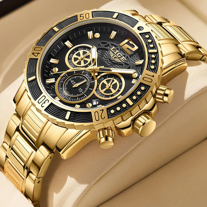 LIGE Mens Watches Top Luxury Brand Waterproof Sport Wrist Watch Chronograph Quartz Military Genuine Full Steel Relogio Masculino