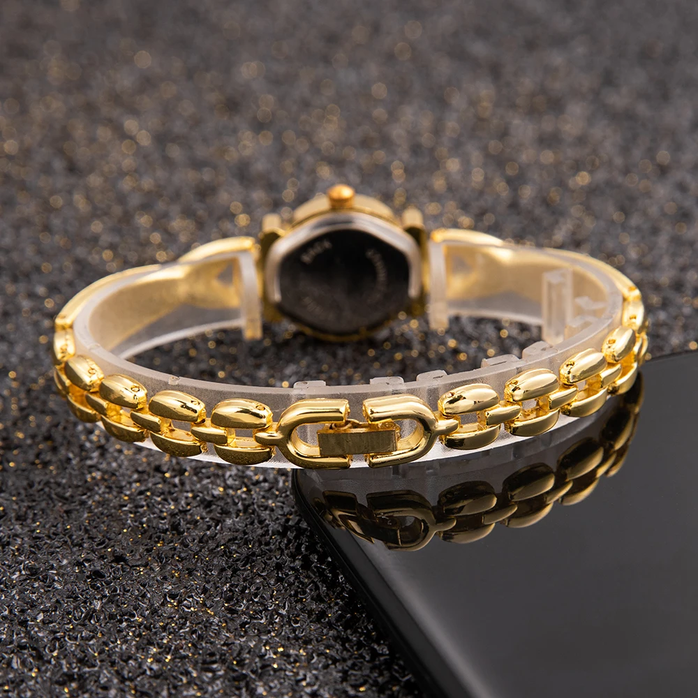 New Luxury Gold Plated Women Wristwatch Girls Quartz Analog Watch High Quality Watches Stainless Steel Casual Dress Clock 5