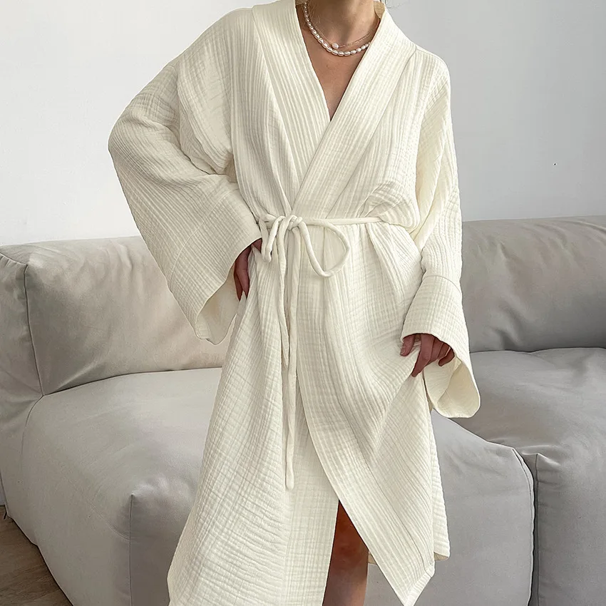 Women's 100% Cotton Long Sleeve Nightgown Robe