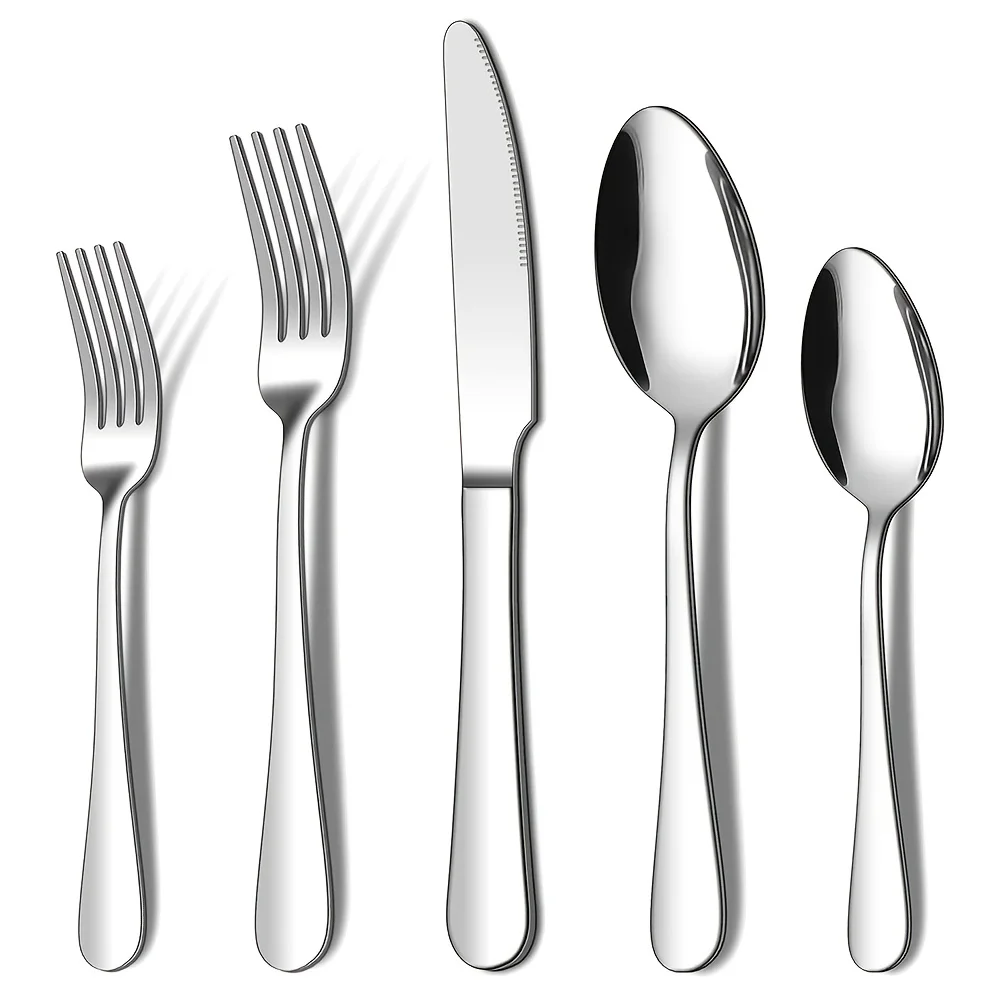 

5Pcs Sliver Tableware Stainless Steel Cutlery Set Knife Fork Spoon Set For Home Kitchen Utensils Flatware Restaurant Dinnerware