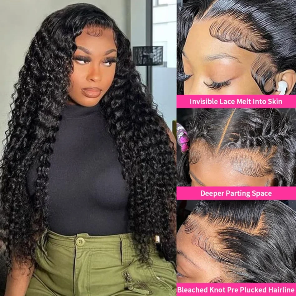 Deep Wave Human Hair Wigs 13X6 Hd Lace Frontal Wig 40 Inch Curly Lace Front Wig Brazilian Wigs Original 250 Density Pre Plucked