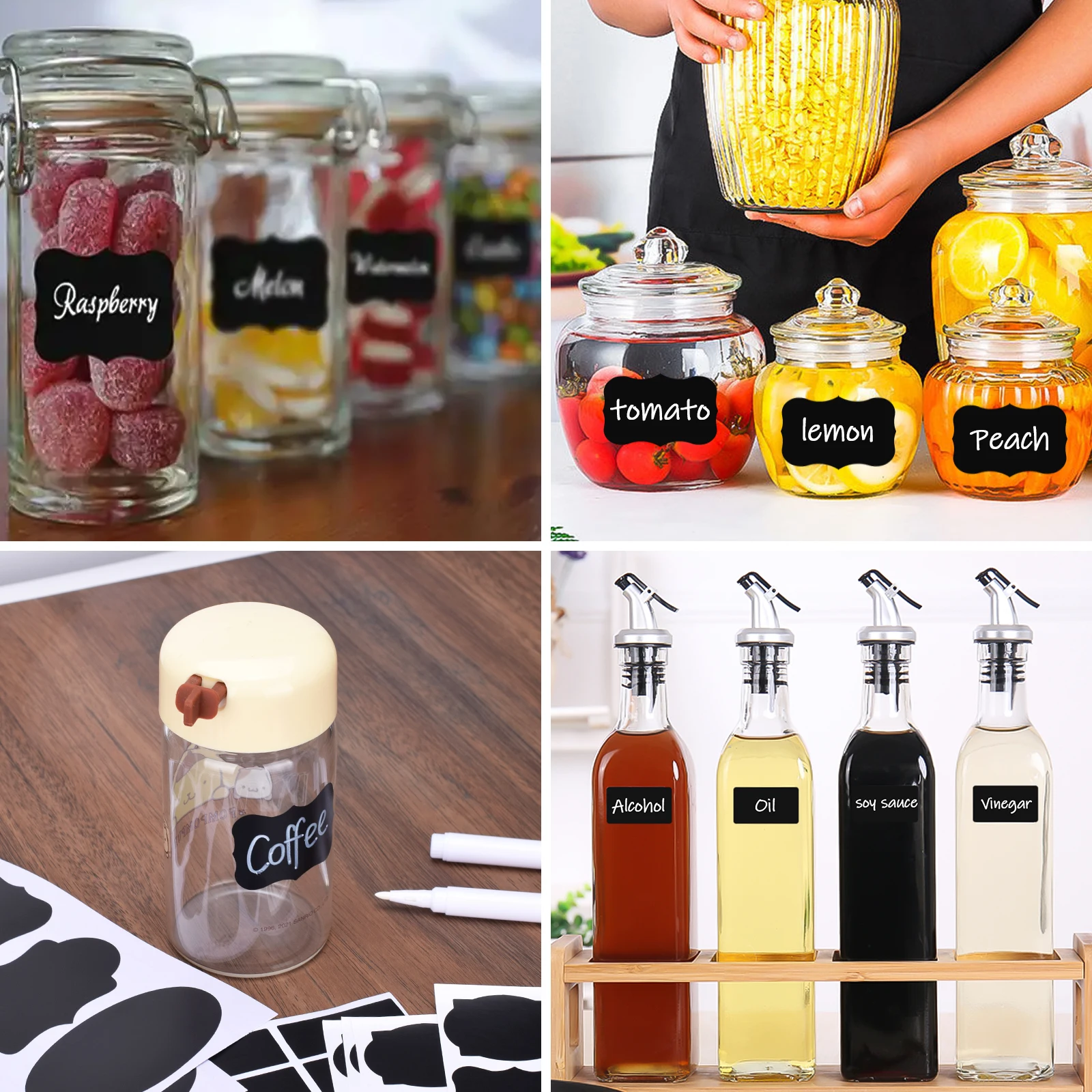 236pcs Spice Jars Stickers Waterproof Kitchen Label Sticker Storage Jar Spice Blackboard Sticker With 2pcs Erasable Marker Pens