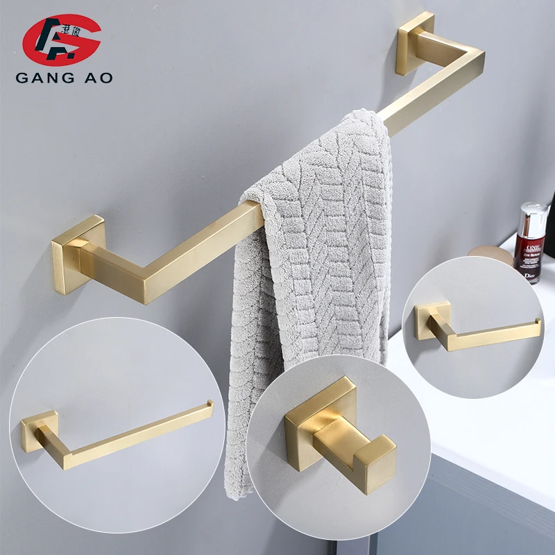 Brushed Gold Bathroom Accessories Set Toilet Brush Holder Toilet Paper Holder Wall Mounted 304 Stainless Steel Bathroom Hardware