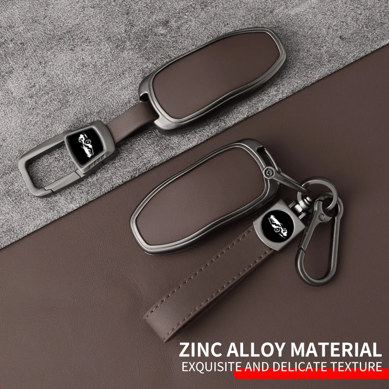 Neue Zink-legierung Leder Auto Fernbedienung Schlüssel Fall Abdeckung Halter Shell Fob Schutz für Tesla Modell S Auto Innen Schlüsselbund Zubehör