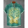 Ethnic Tribal Pattern Elephants and Leaves Printing Short Sleeve Shirt Cool Blouses Summer Stand Collar Shirts Men Hawaiian Tops 2