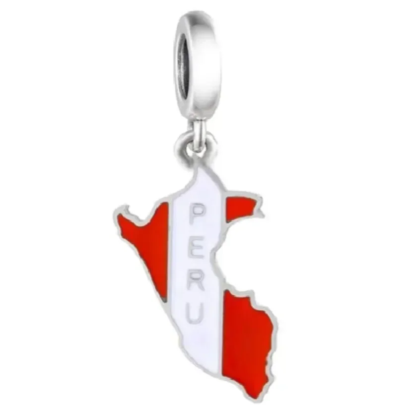 Fit Original Pan Charm Bracelet 925 Sterling Silver Love Country Red White Peru Flag Map Beads For Making Women Berloque 2