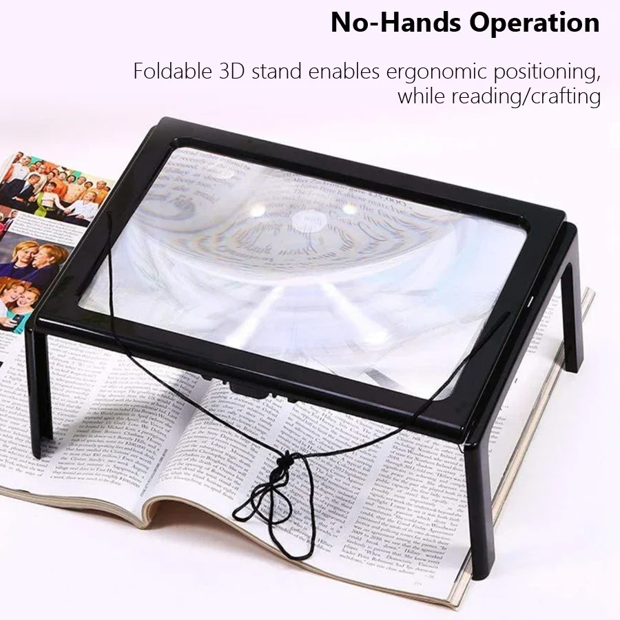 A4 Reading Magnifier 3X Large Full Page Foldable Desktop Magnifying Glass with LED Lights for Seniors Low Vision Book Reading