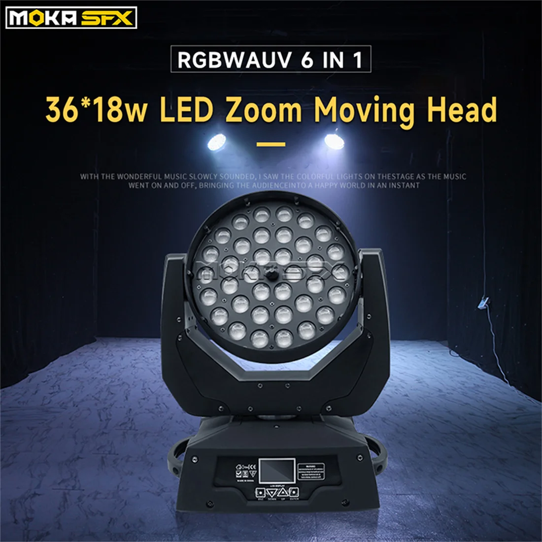 

MOKA LED Beam+Wash 36*18W RGBWA+UV 6 In 1 Zoom Moving Head Light DMX for Bar Disco DJ Party Professional Stage Lighting Show