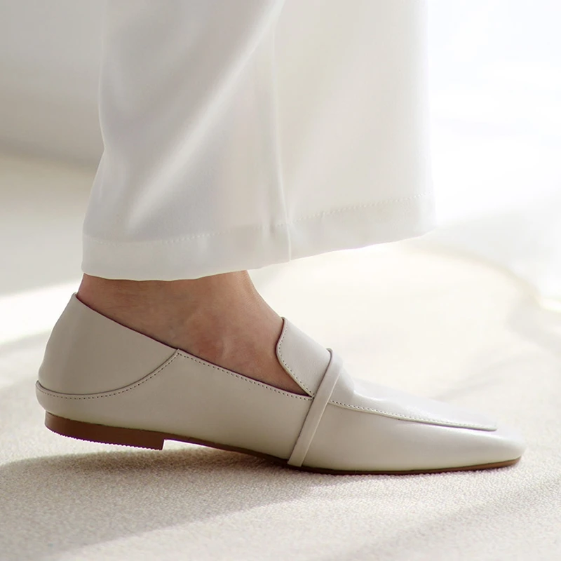 Cow Leather Square Toe Women Flats Casual Loafers Women Shoe