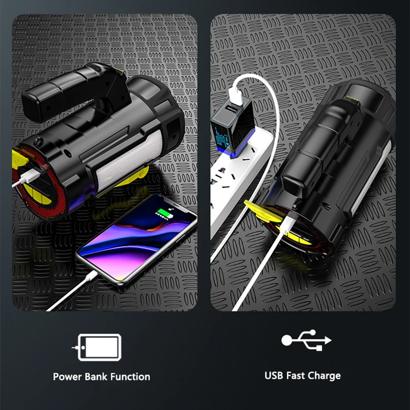 Handheld Searchlight LED USB Camping Light Bulb Powerful Hand Lamp Rechargeable Portable Focus Spotlights Tactical Lantern 18650