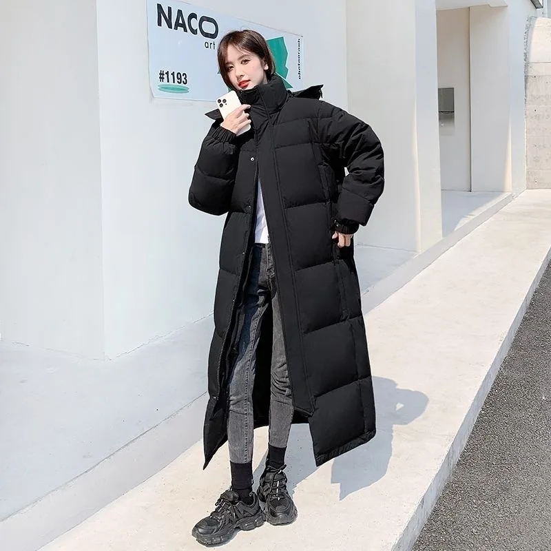 2023 New Women Down Jacket Winter Coat Female Mid Length Version Hooded Parkas Loose Large Size Outwear Warm Thick Overcoat