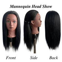 Tête de Mannequin noire de 16 pouces avec cheveux synthétiques pour la pratique du tressage, tête de Mannequin avec support pour la coiffure 3