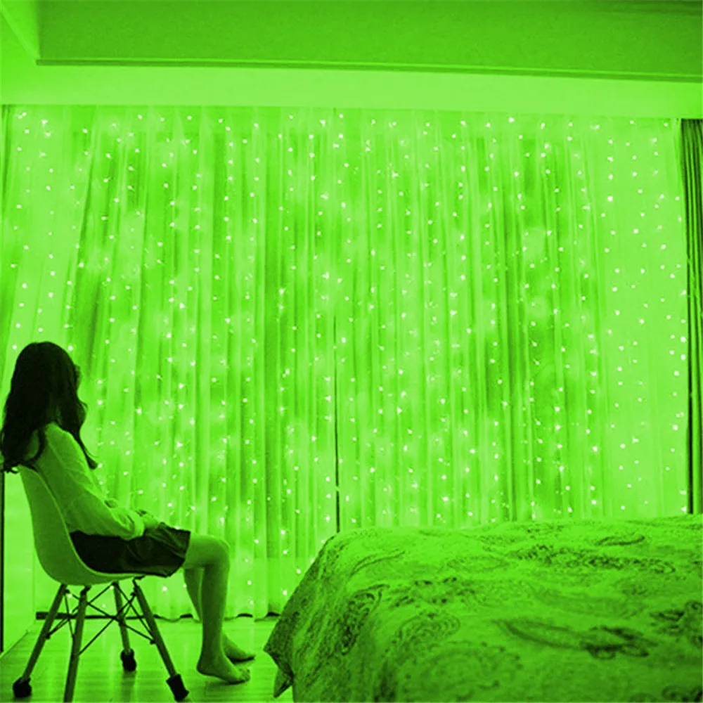 thumbnail image 1 of Cortina de luces LED con 8 modos USB para decoración navideña, bodas, fiestas en casa, dormitorio y patio, 1 of 5