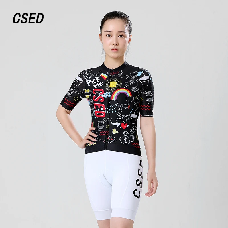 CSED Cycling Jersey Spring Summer Autumn Bicycle Riding Clothes Women's Short Sleeved Bike Clothing Full Zipper Breathable Suit