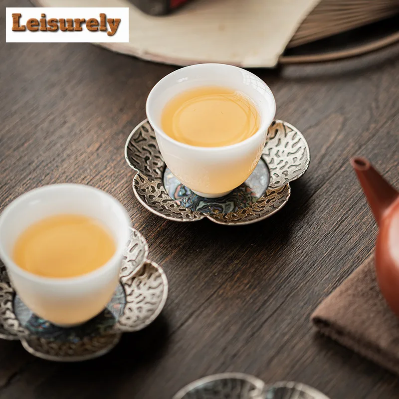 Hammer Patterned Zinc Alloy Petal Coasters Luxury Stand for Mugs for Coffee Cups Saucer Anti-scald Placemats Teacup Base Teaset