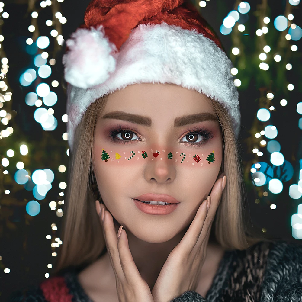 1 Sheet Christmas Temporary Tattoos Snowflake Santa Gift Xmas Tree Makeup Face Tattoo Stickers Kids Women Waterproof Tattoo