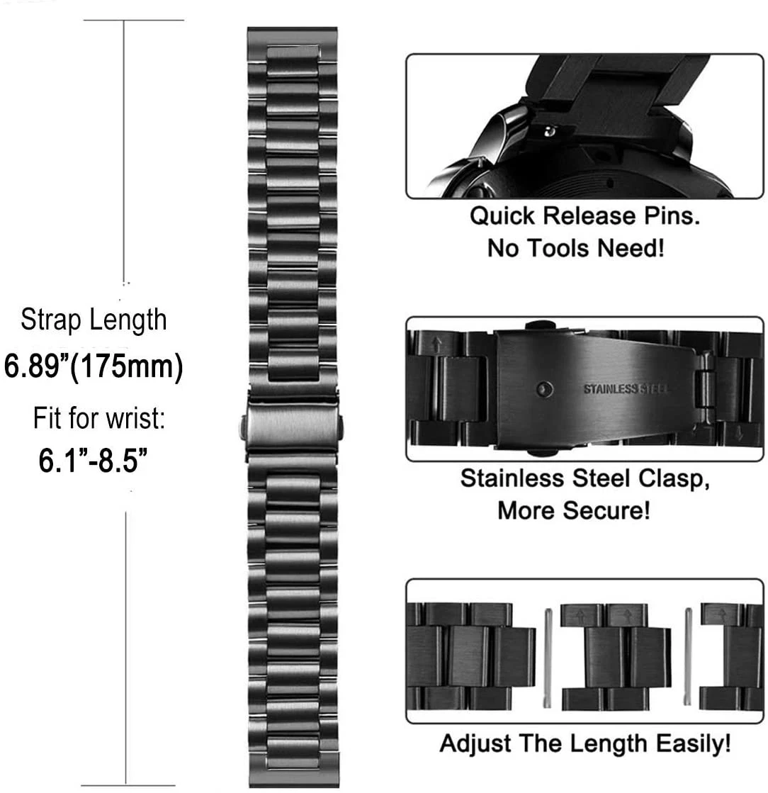 Premium Stainless Steel Metal Replacement Watch Strap Bracelet - Universal Fit