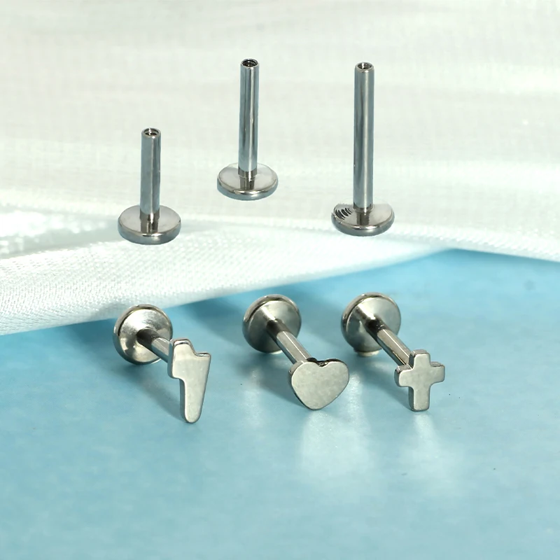 50pc G23Titanium Lip Stud Internally Threaded Labret Piercing Cubic Zirconia Cartilage Earring Fashionable Body Jewelry for Gift