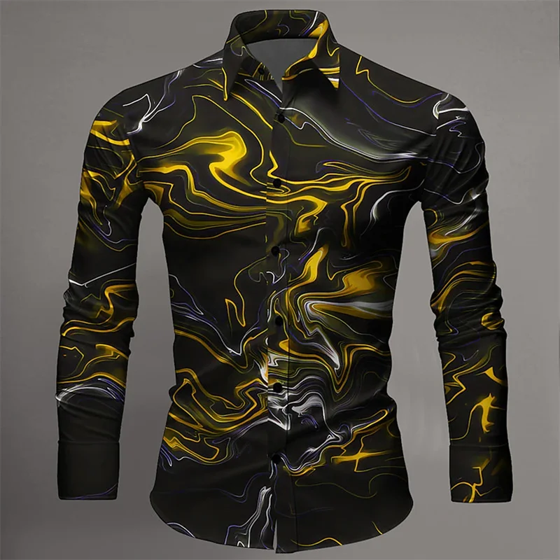 2024 Men's Shirt Fashion Casual Outdoor Street Golden Splash HD Pattern Healthy Fabric Lightweight and Comfortable Men's Top