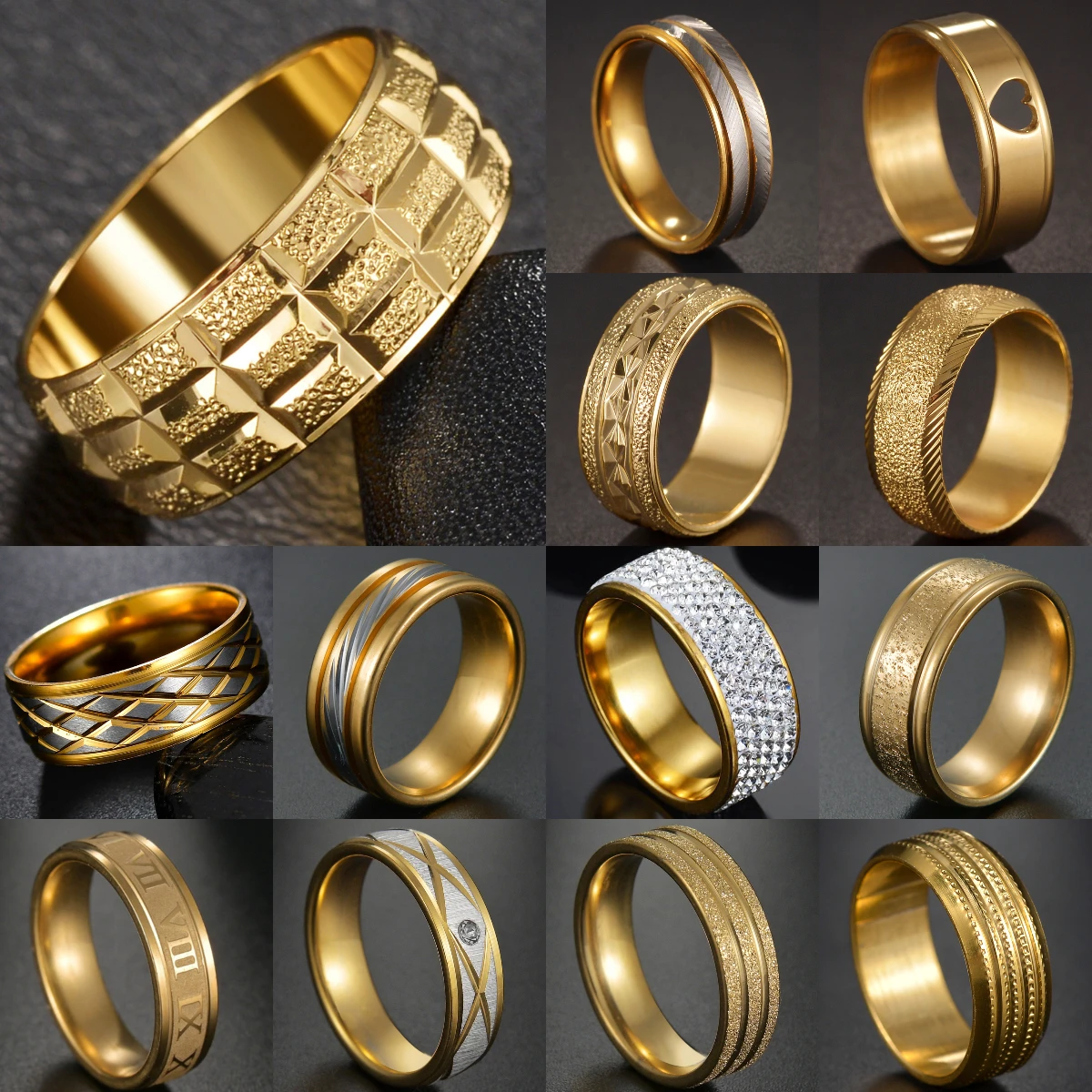 8mm Fashion Men Rings Stainless Steel Gold Plated Irregular Wedding Bands Anniversary Classic Jewelry For Men Party Gift