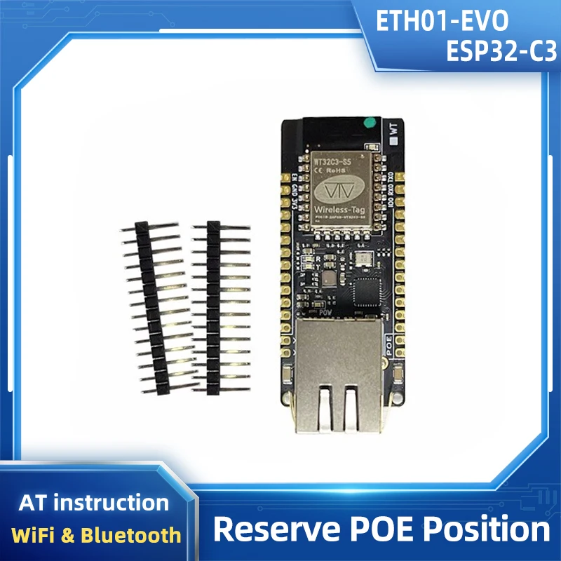

ETH01-EVO ESP32-C3 WiFi Bluetooth- compatible Ethernet 3-in-1 IoT Gateway AT instruction 32Mbt Flash Reserve Poe Positon