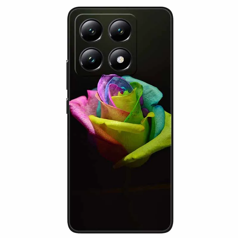 Floral Print Soft TPU Silicone Phone Cover with Black Bumpers