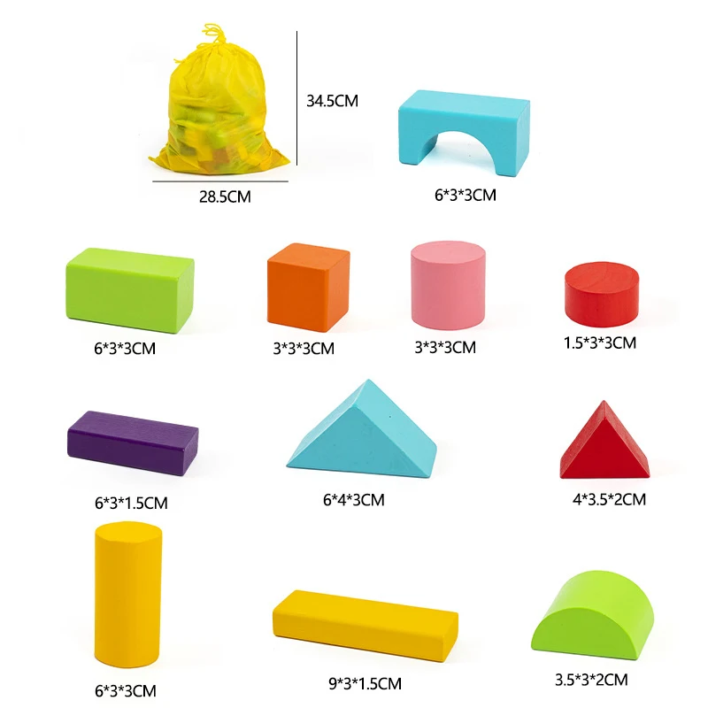 Wooden Building Blocks Set Wooden Toys Kids Assembled Building Blocks Early Educational Toys Storage Bag