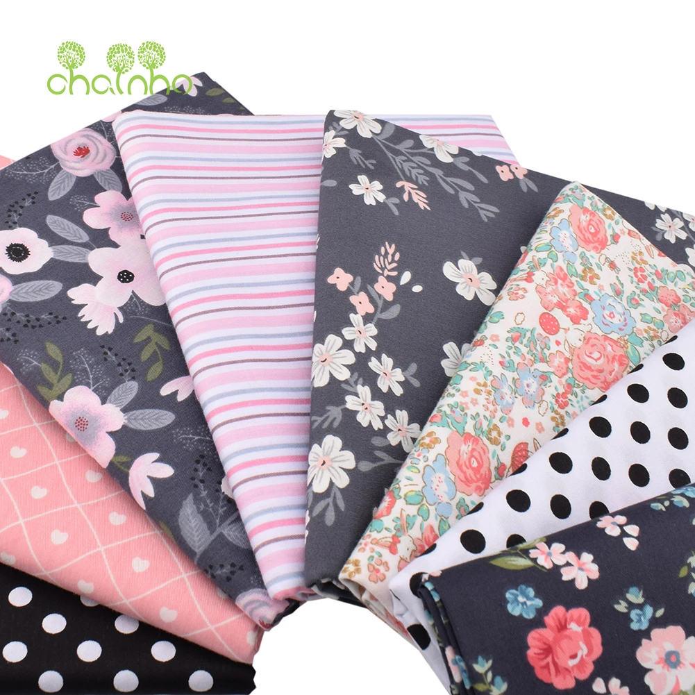 Chainho,Printed Twill Weave Cotton Fabric,DIY Sewing Quilting Material,Patchwork Cloth,8 Designs Floral Series,2 Sizes,15C356