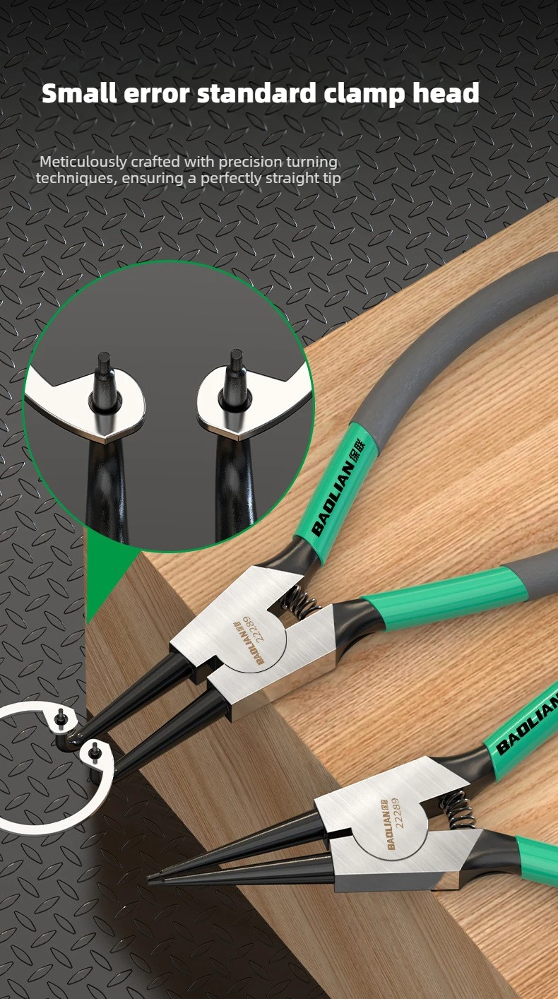 BAOLIAN Circlip-Zangen-Set, 7 Zoll, Langschnabelzange, gerade und gebogene Zange, Innen- und Außenzange, Werkzeug zum Entfernen von Sicherungsringen – Detail 8