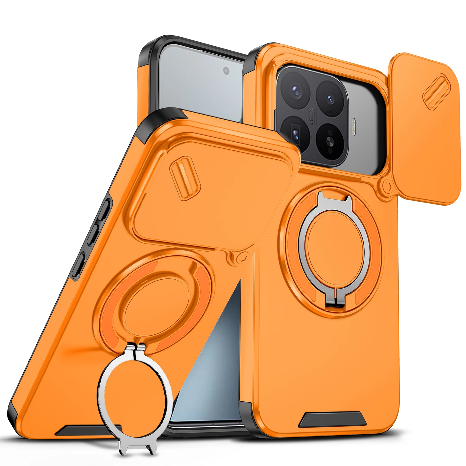 Armor Case with Slide Lens Protector and Magnetic Ring Holder