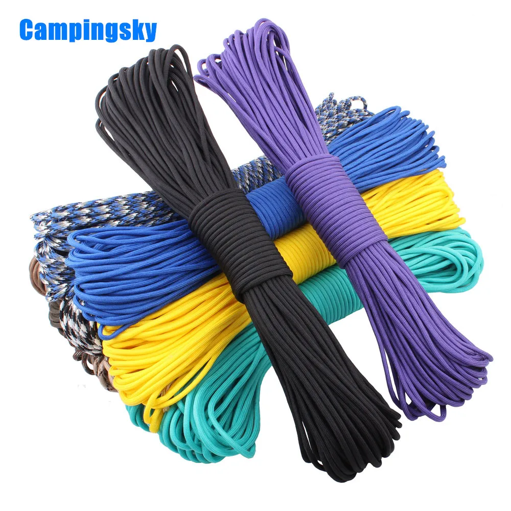 

CAMPINGSKY Paracord 550 Parachute Cord Lanyard Tent Rope Guyline Mil Spec Type III 7 Strand 100FT For Hiking Camping 200 Colors