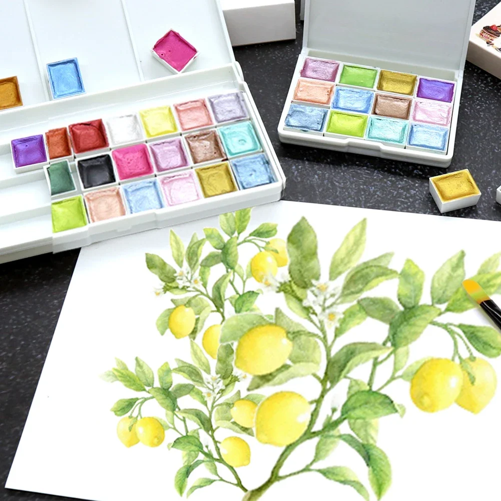 Watercolor Paint Pans Empty Full Half 6/12/14/24pcs White Plastic Artists Palette Art Supplies