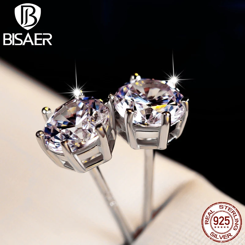 Boucles D'oreilles Dormeuses En Argent Sterling 925 - Zircons AAA - 6mm - Neuf Sans Emballage
