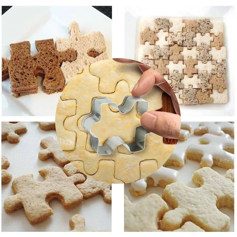 4Pcs Stainless Steel Cookie Mold Jigsaw Puzzle Shape Cookie Cutters Christmas DIY Sweets Dessert Bakeware Cake Fondant Mold Tool