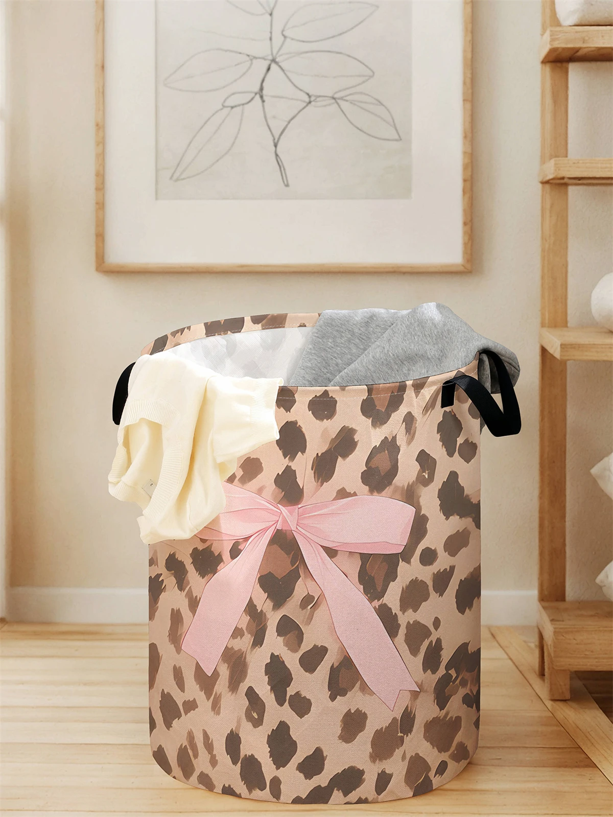Butterfly knot pattern printed circular storage box, suitable for storing clothes and books, convenient laundry basket