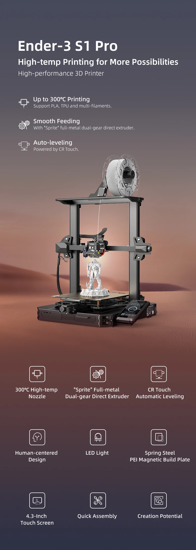 Creality Ender 3 S1 3D Printer with CR Touch and Dual Z-axis (3 S1/3 S1 Pro/3 S1 Plus)