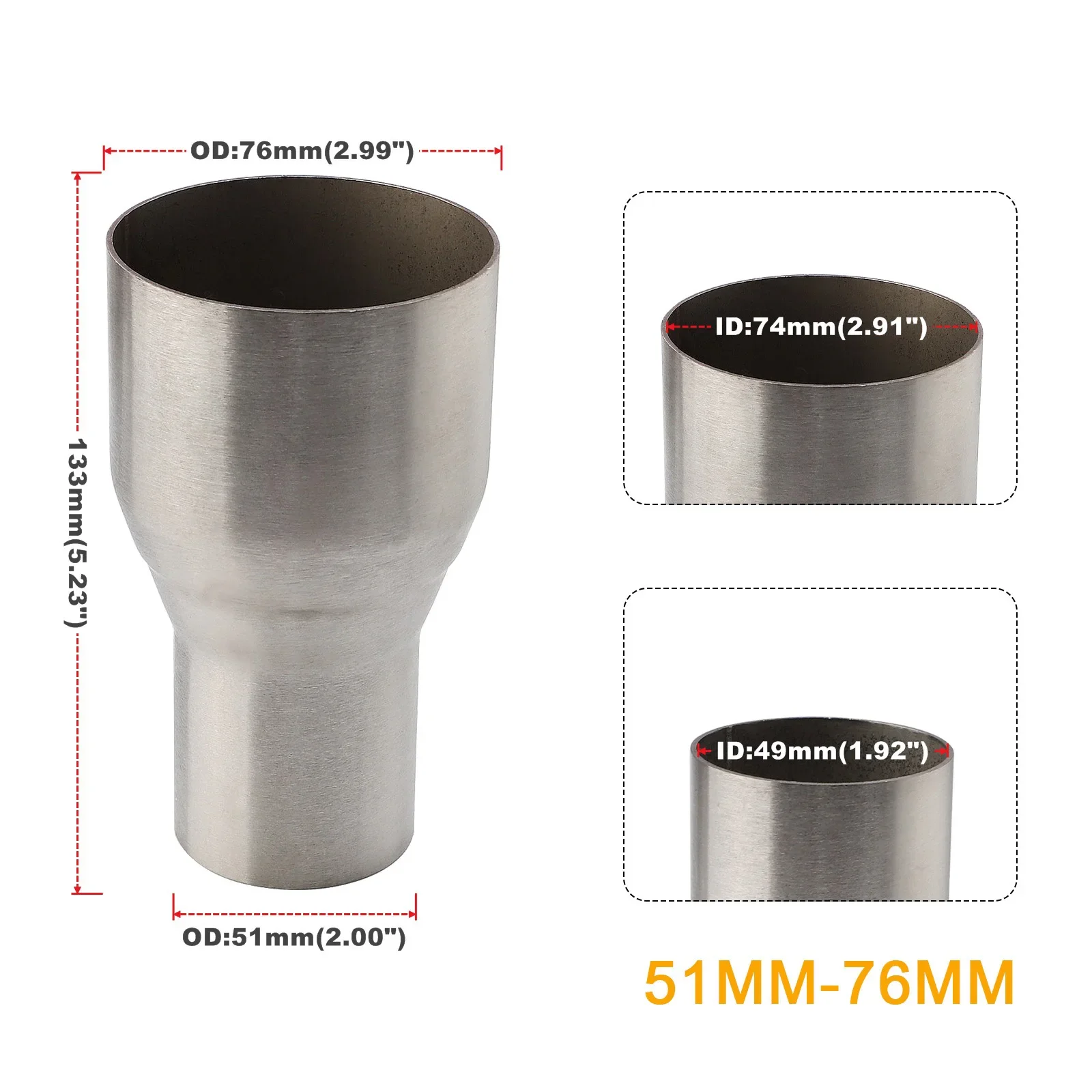 Stainless Steel 5-Step Exhaust Reducer Connector Pipe Tube